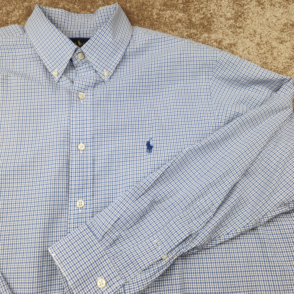Ralph Lauren Classic Fit Blue Gingham Cotton Button Down Shirt 17.5 32-33